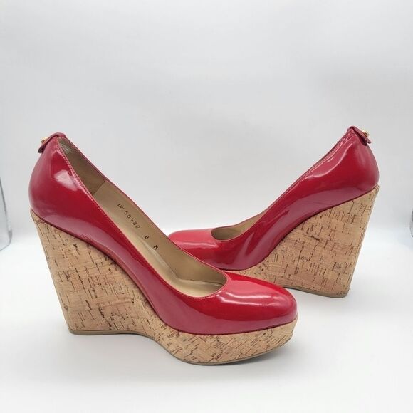 STUART WEITZMAN Corkswoon Patent Wedge Pump Pimento Size 8 Medium - Picture 2 of 11
